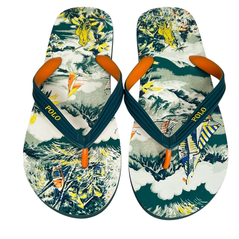 Polo Whtlbury III Graphic Ocean Themed Thong Flip Flops Sz 11